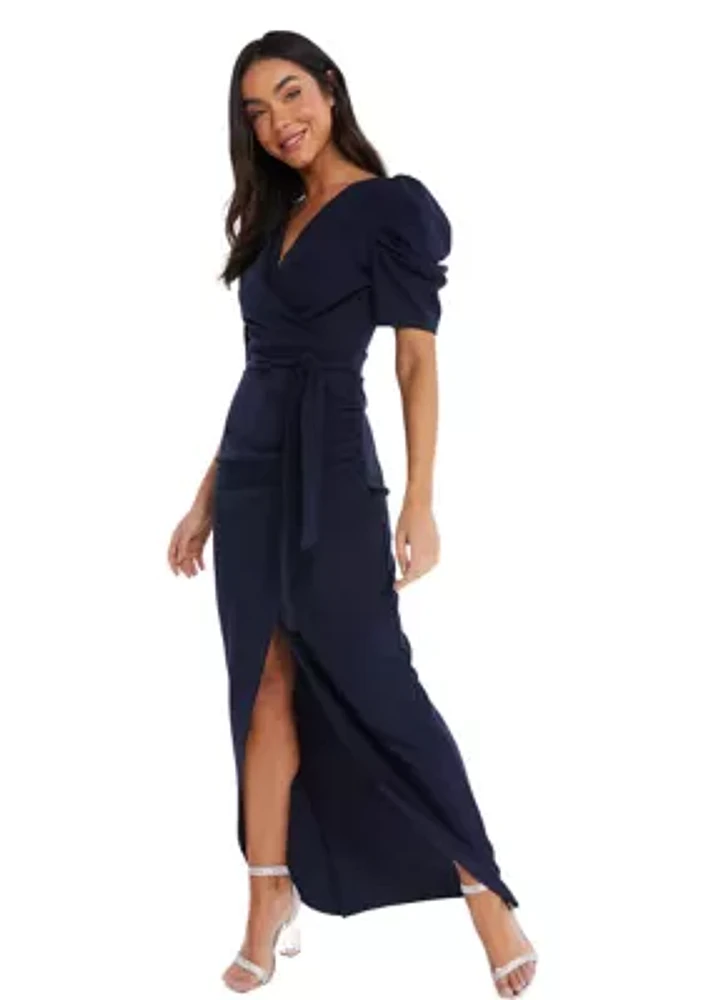 Women's Scuba Crepe Puff Sleeve Maxi Dress