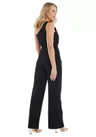 Women's Black Chain Front Wrap Palazzo Jumpsuit