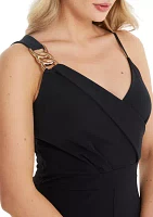 Women's Black Chain Front Wrap Palazzo Jumpsuit