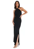 Women's Black Halter Textured Maxi Dress