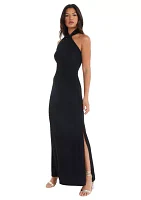 Women's Black Halter Textured Maxi Dress