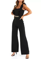 Scuba Crepe Chain Front Frill Jumpsuit