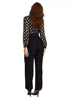 Women's Black, Gold, and White Polka Dot Chiffon Wrap Jumpsuit