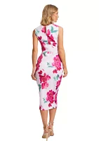 Women's Scuba Crepe Floral Round Neck Midi Dress