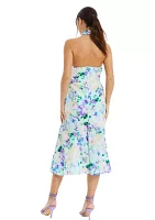 Women's Floral Crepe Halter Neck Midi Dress