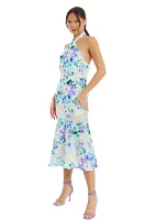 Women's Floral Crepe Halter Neck Midi Dress