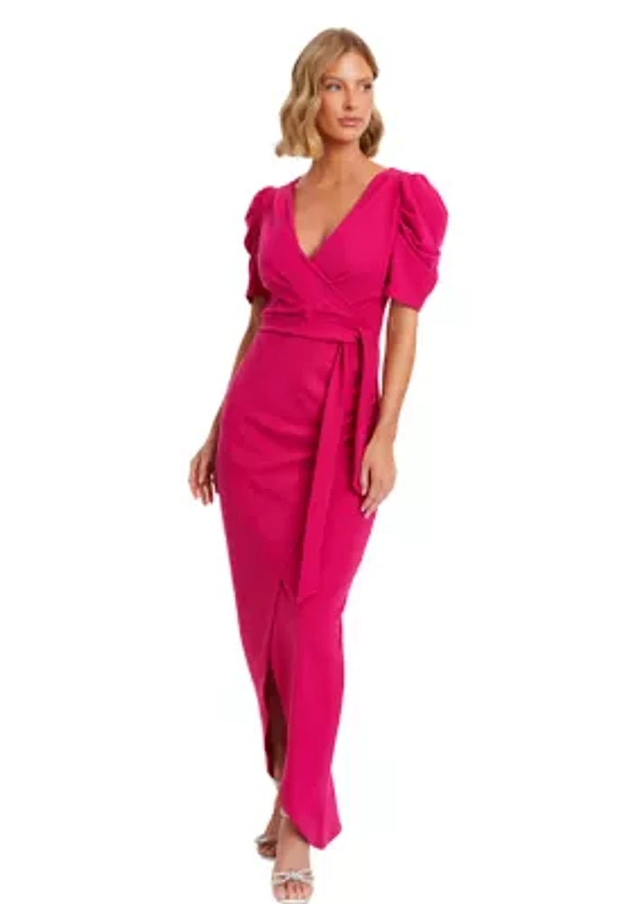 Women's  Scuba Crepe Puff Sleeve Maxi Dress