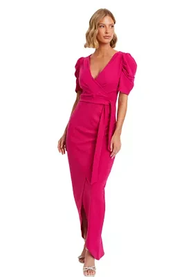 Women's  Scuba Crepe Puff Sleeve Maxi Dress