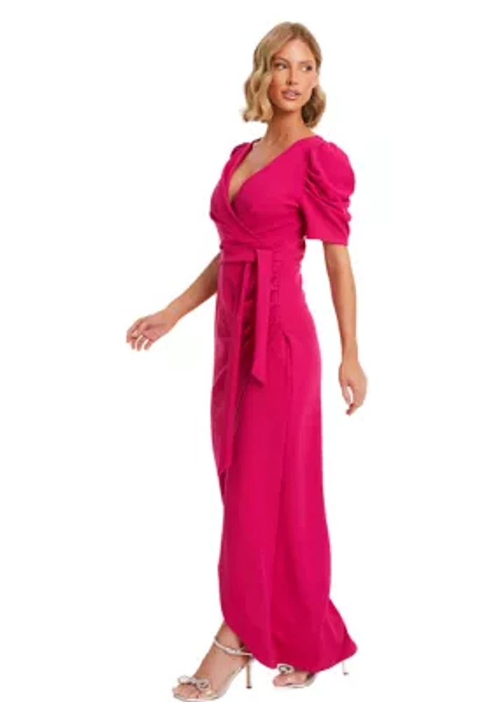 Women's  Scuba Crepe Puff Sleeve Maxi Dress