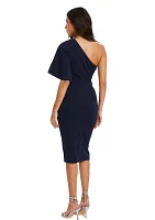 Women's Scuba Crepe One Shoulder Ruched Midi Dress