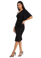 Women's One Shoulder Solid Midi Sheath Dress