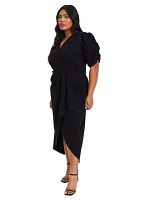 Plus Black Liverpool Wrap Pleated Ruched Sleeve Midi Dress