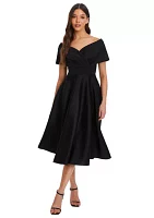 Women's Off the Shoulder Solid Scuba Fit and Flare Dress