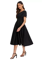 Women's Off the Shoulder Solid Scuba Fit and Flare Dress