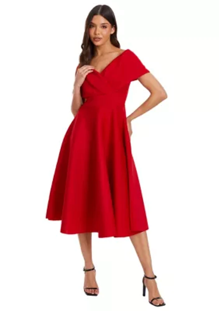 Women's Off the Shoulder Scuba Fit and Flare Dress