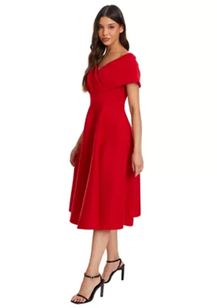 Women's Off the Shoulder Scuba Fit and Flare Dress