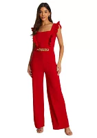 Women's Square Neck Solid Belted Jumpsuit