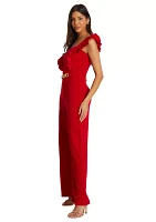 Women's Square Neck Solid Belted Jumpsuit