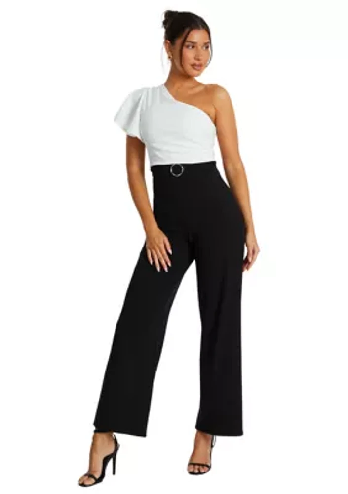 Women's Scuba Crepe One Shoulder Buckle Jumpsuit