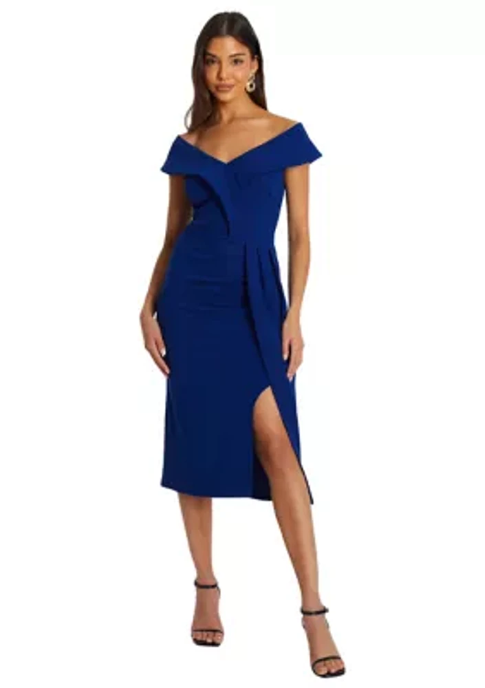 Women's Solid Wrap Midi Dress