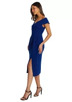 Women's Solid Wrap Midi Dress