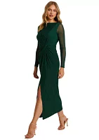 Women's Bottle Green Mesh Knot Detail Maxi Dress