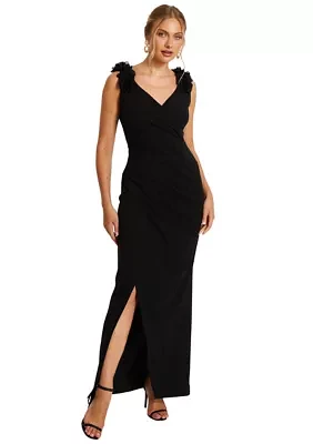 Strap Trim Ruched Maxi Dress