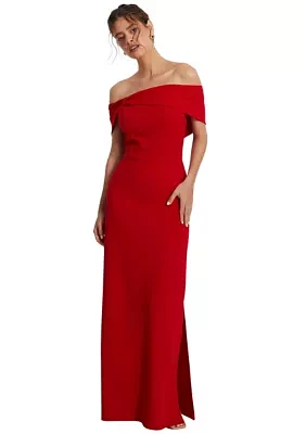 Women's Off the Shoulder Scuba Crepe Maxi Dress