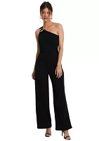 Women's One Shoulder Scuba Crepe Jumpsuit with Gold Buckle