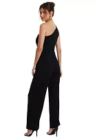 Women's One Shoulder Scuba Crepe Jumpsuit with Gold Buckle