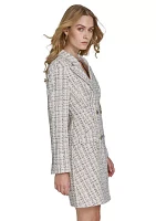 Women's Long Sleeve Collar Solid Tweed Sheath Dress