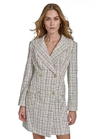 Women's Long Sleeve Collar Solid Tweed Sheath Dress