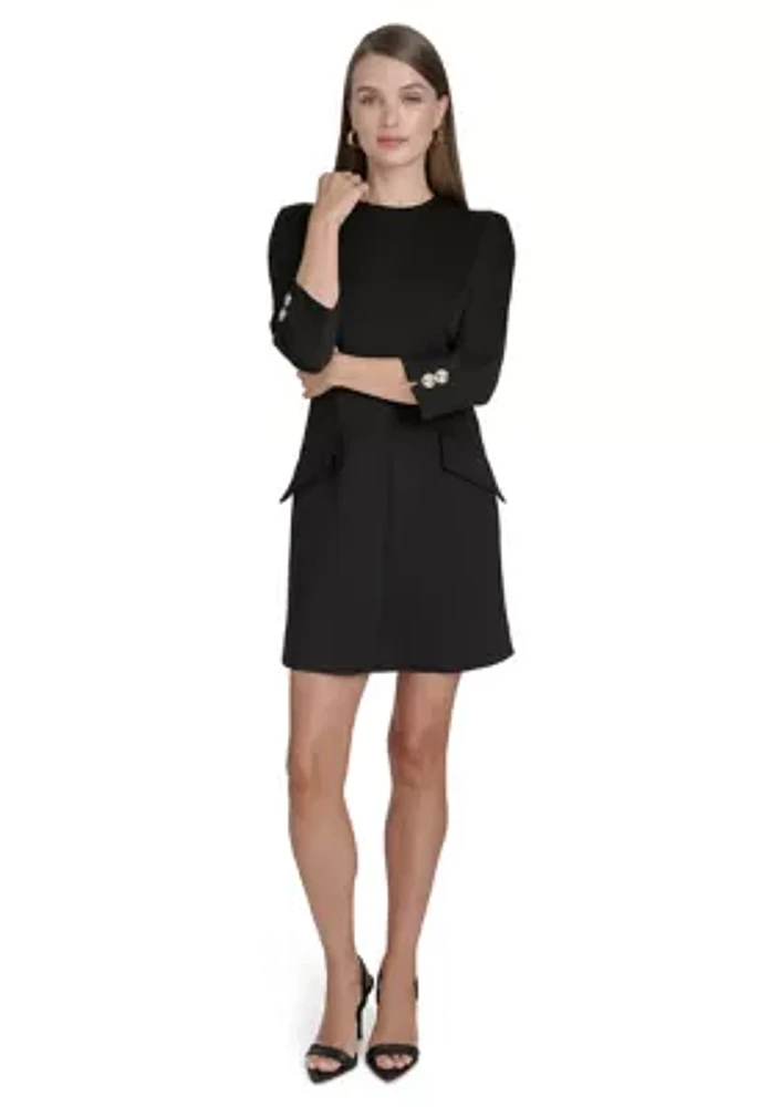 Women's 3/4 Sleeve Crew Neck Solid Sheath Dress