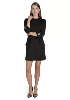 Women's 3/4 Sleeve Crew Neck Solid Sheath Dress