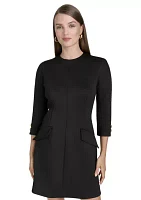 Women's 3/4 Sleeve Crew Neck Solid Sheath Dress