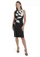 Women's Sleeveless Crew Neck Floral Print Sheath Dress