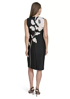 Women's Sleeveless Crew Neck Floral Print Sheath Dress