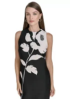 Women's Sleeveless Crew Neck Floral Print Sheath Dress