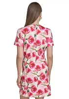 Women's Short Sleeve Crew Neck Floral Print Sheath Dress