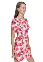 Women's Short Sleeve Crew Neck Floral Print Sheath Dress