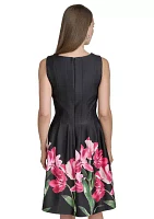 Women's Sleeveless Crew Neck Floral Print A-Line Dress