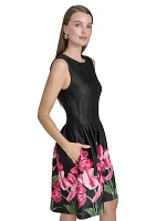 Women's Sleeveless Crew Neck Floral Print A-Line Dress