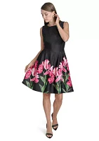 Women's Sleeveless Crew Neck Floral Print A-Line Dress