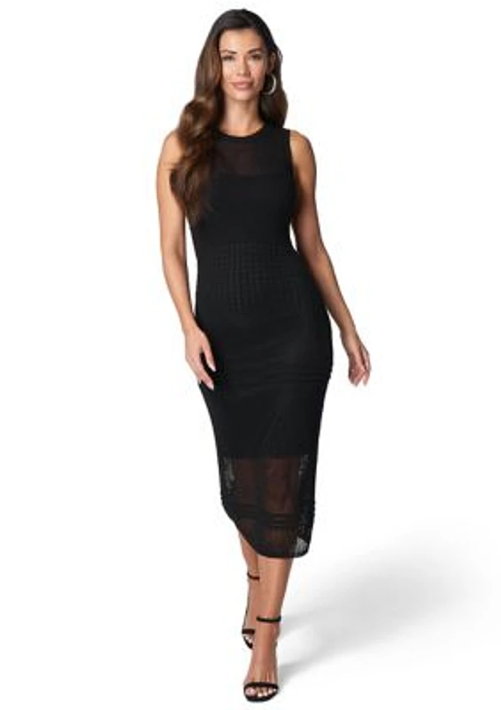 Women's Sleeveless Crew Neck Solid Crochet Bodycon Dress