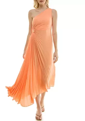 Women's One Shoulder Asymmetric Solid Cut Out Chiffon Fit and Flare Dress