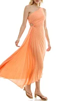 Women's One Shoulder Asymmetric Solid Cut Out Chiffon Fit and Flare Dress