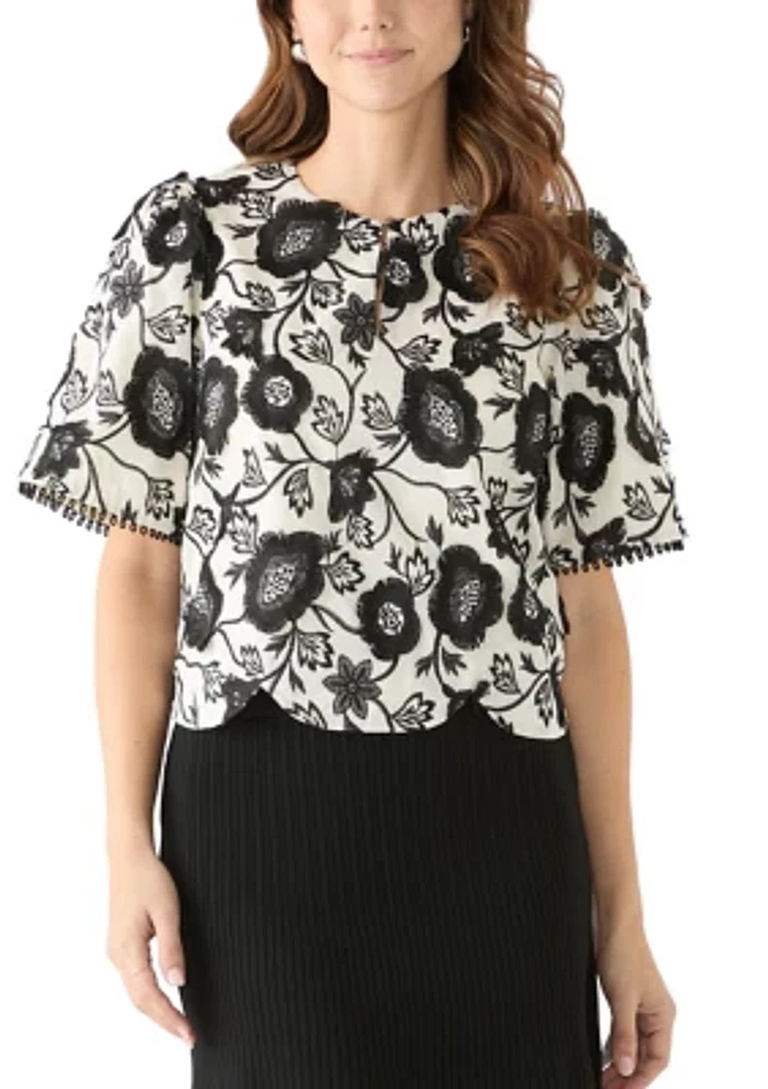 Women's Darby 3D Embroidered Scalloped Hem Blouse