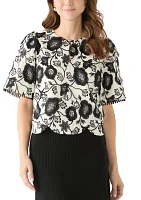 Women's Darby 3D Embroidered Scalloped Hem Blouse