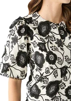 Women's Darby 3D Embroidered Scalloped Hem Blouse