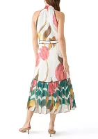 Women's Sleeveless Halter Neck Floral Print A-Line Dress